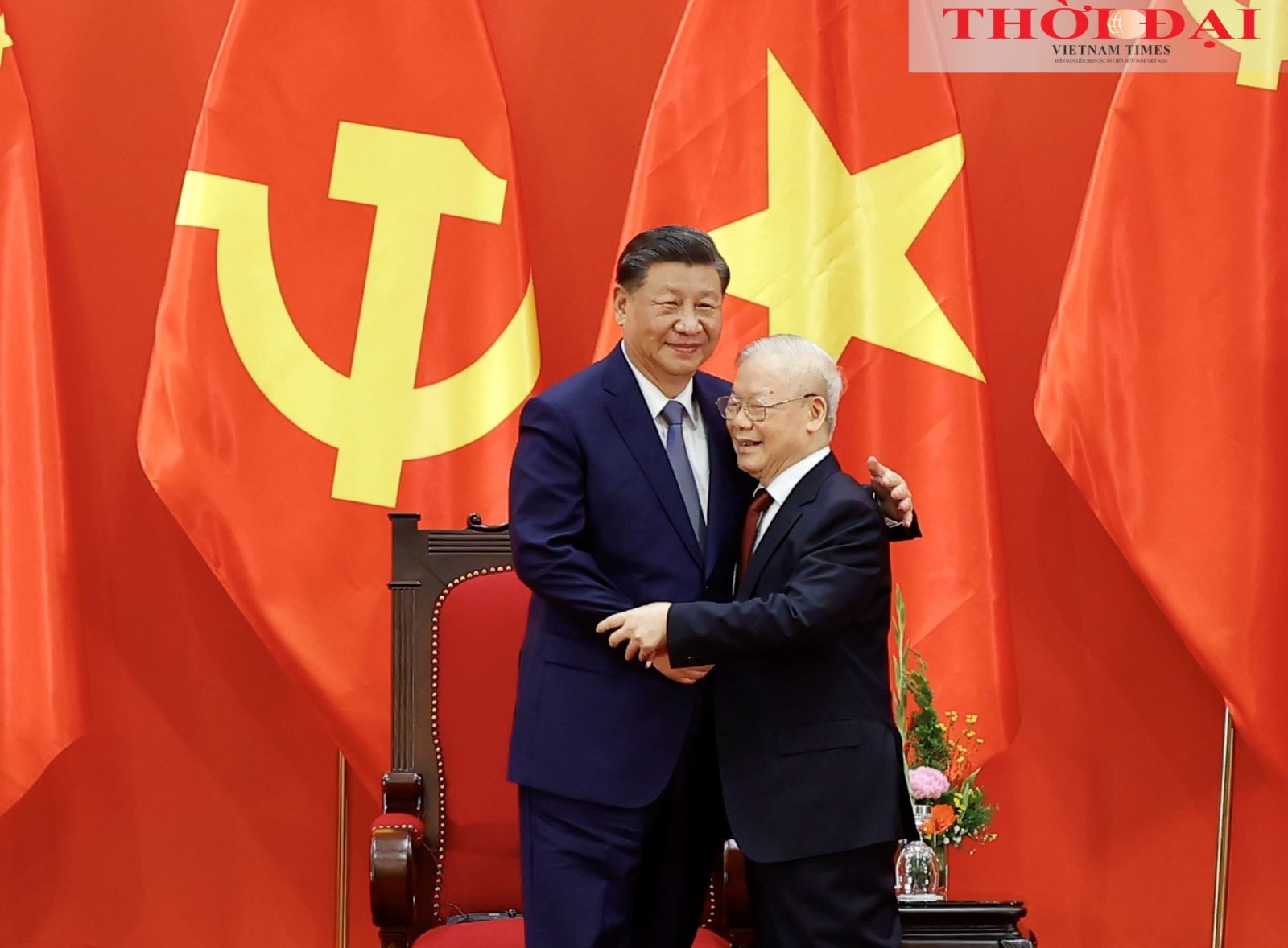 Tổng Bí thư Nguyễn Phú Trọng và Tổng Bí thư, Chủ tịch nước Trung Quốc Tập Cận Bình tại cuộc gặp gỡ.